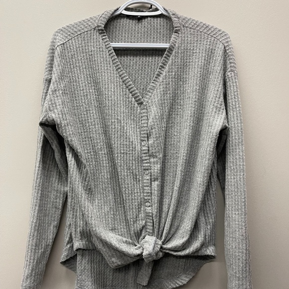NWT Gibson Grey thermal tie up long sleeve top - Picture 2 of 5